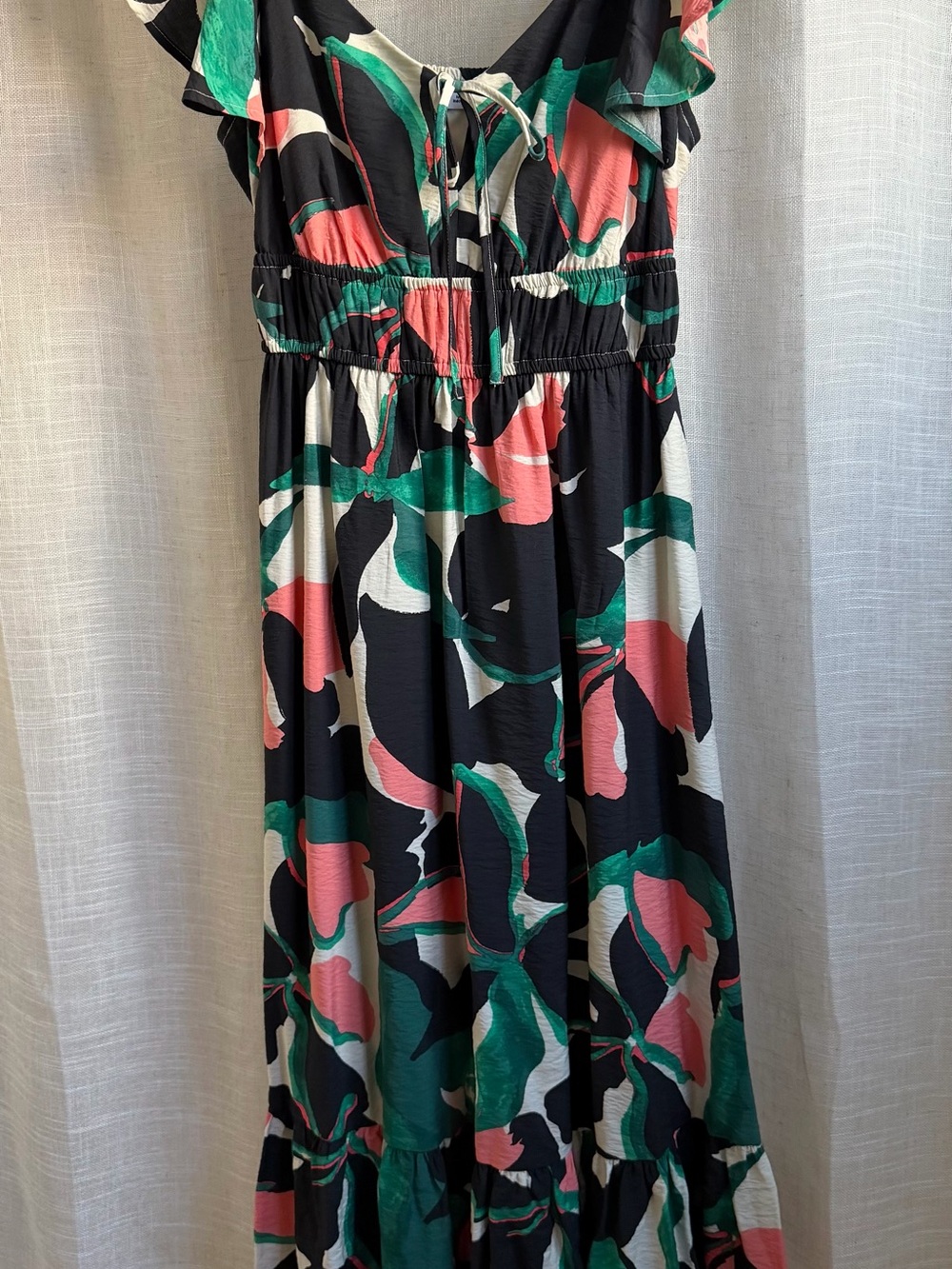 Nine West Black Maxi Dress with Coral & Green Floral Print